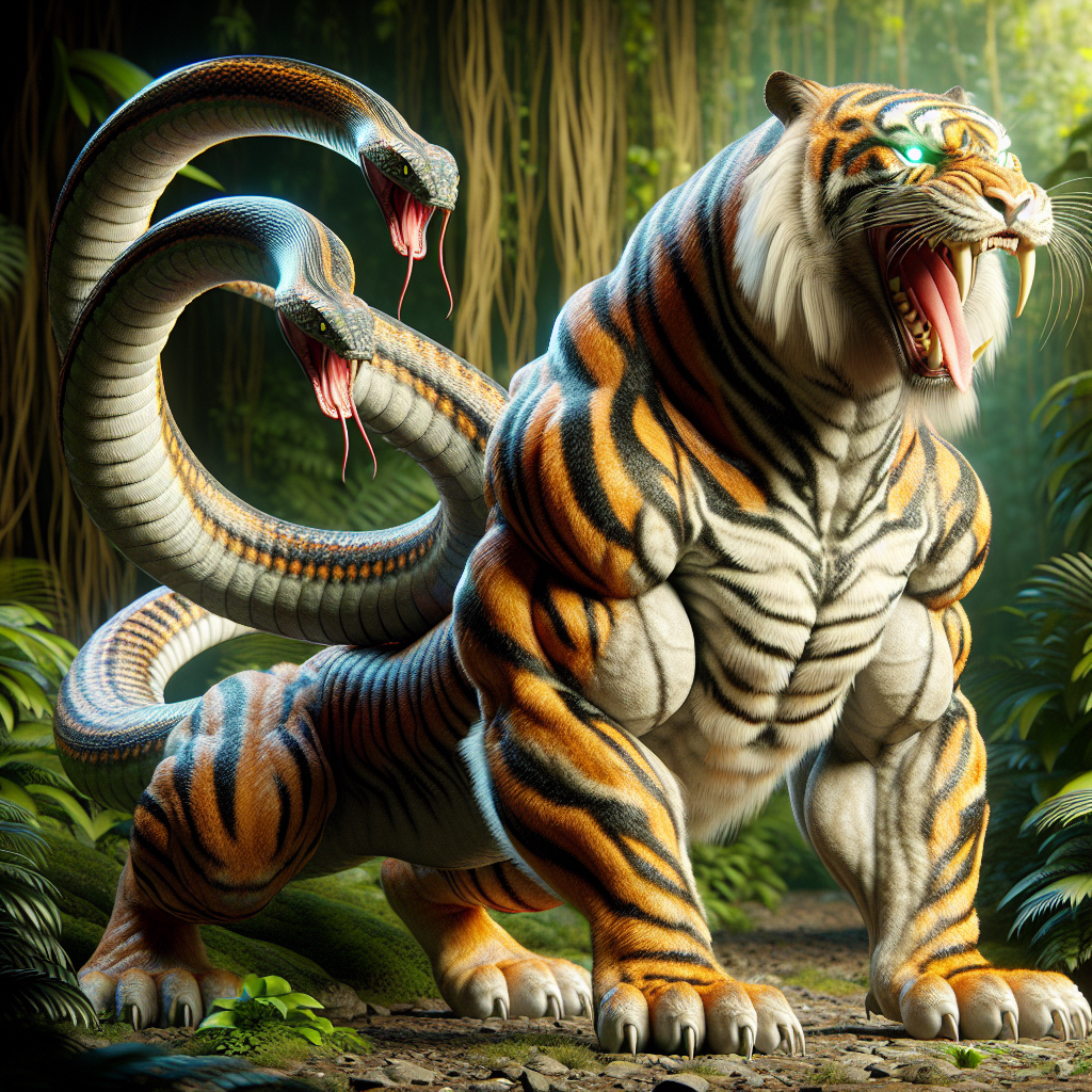 Tigrisnake, an AI-generated hybrid of Tiger and Snake