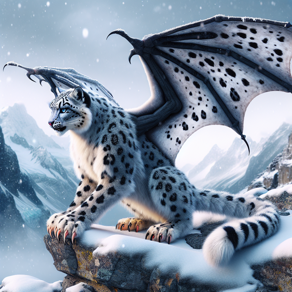 SnowBat, an AI-generated hybrid of snow leopard and Bat