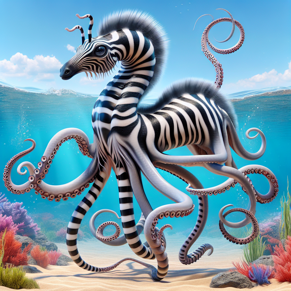 Zebrapus, an AI-generated hybrid of Octopus and Zebra