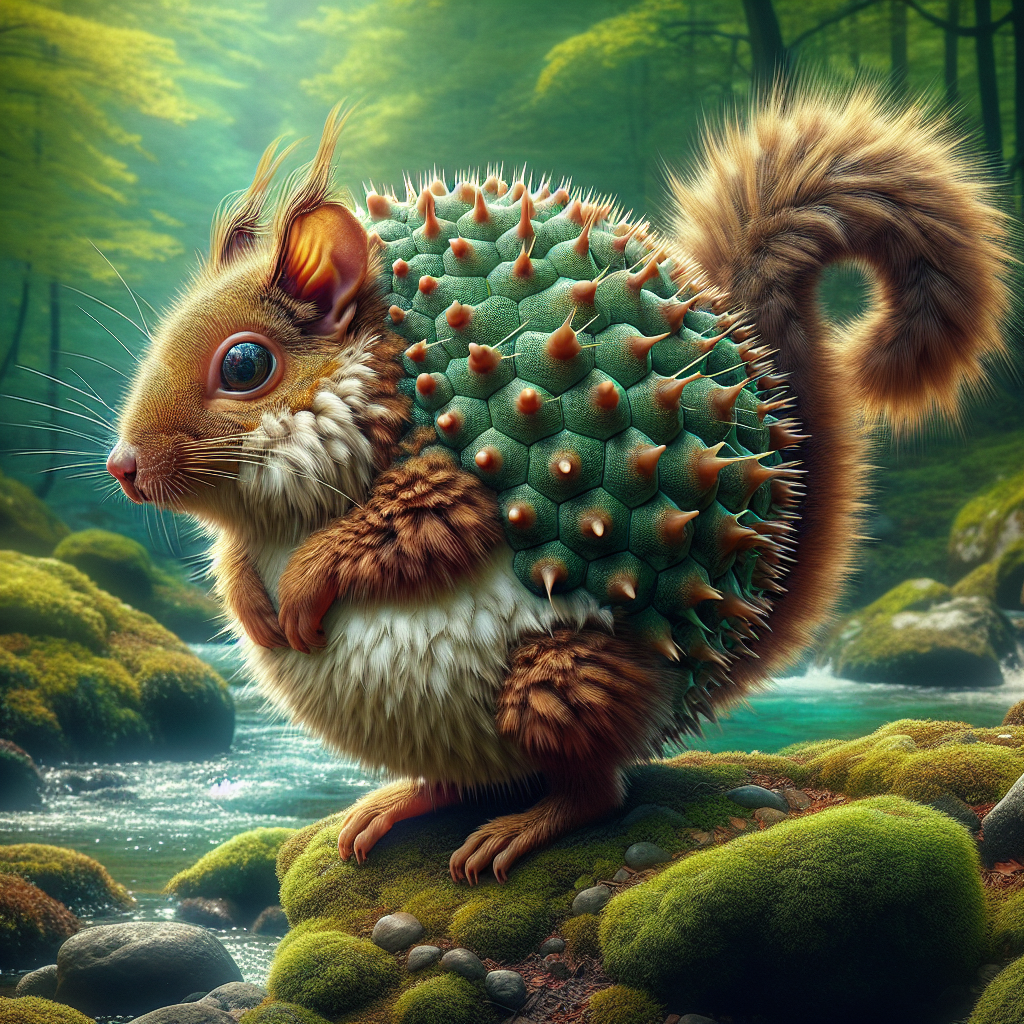 Squirruffer, an AI-generated hybrid of Squirrel and Puffer Fish