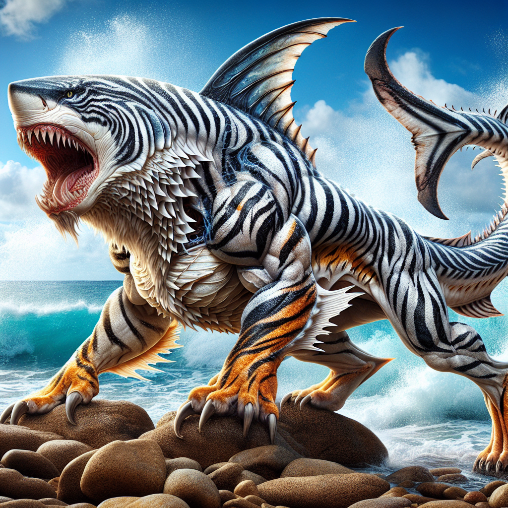Tigshark, an AI-generated hybrid of Tiger and Shark