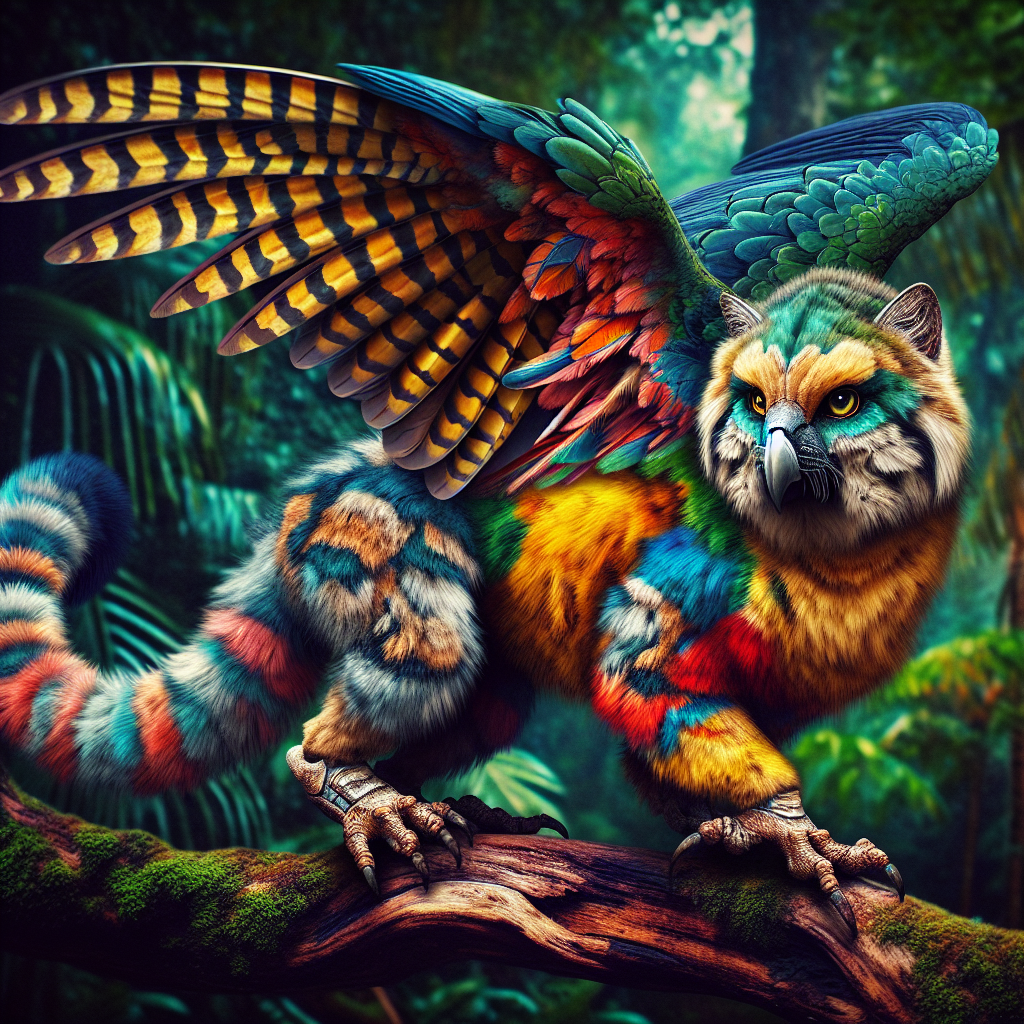 Parrocat, an AI-generated hybrid of Parrot and Wildcat