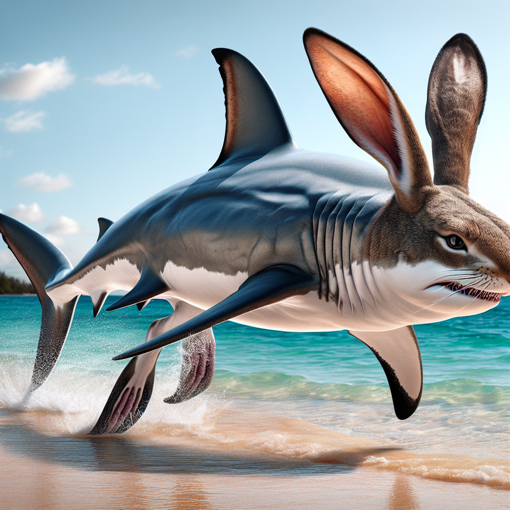 Rabbishark, an AI-generated hybrid of great white shark and Rabbit