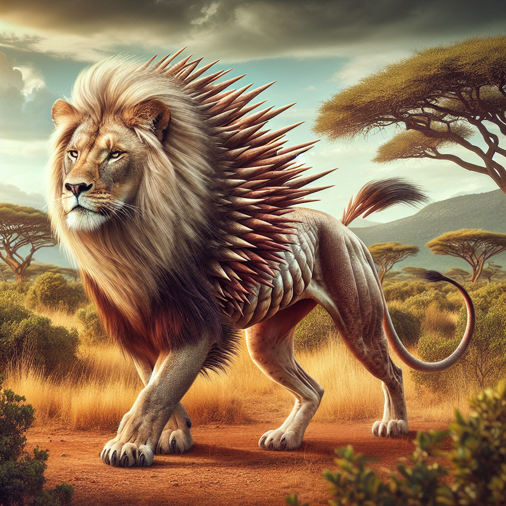 Lioncupine, an AI-generated hybrid of Lion and Porcupine