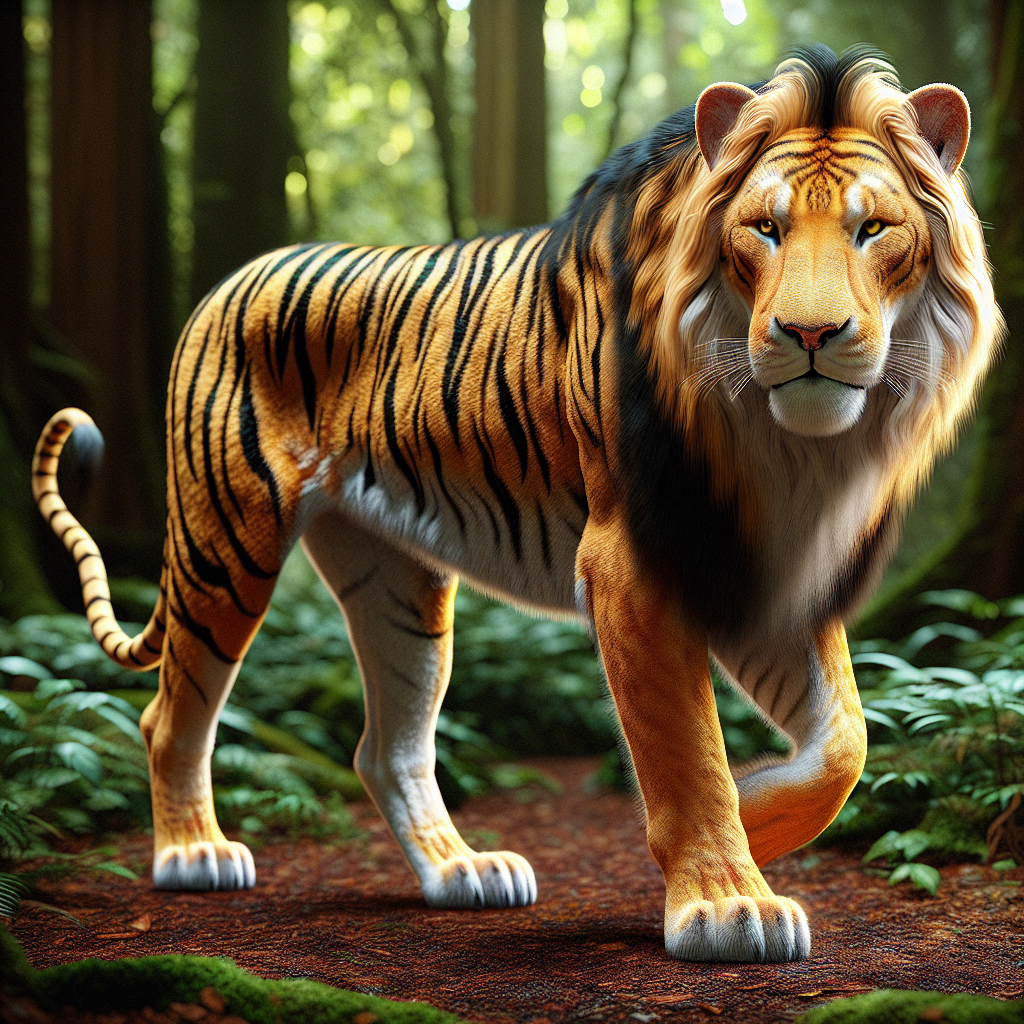Ligerus, an AI-generated hybrid of Lion and Tiger