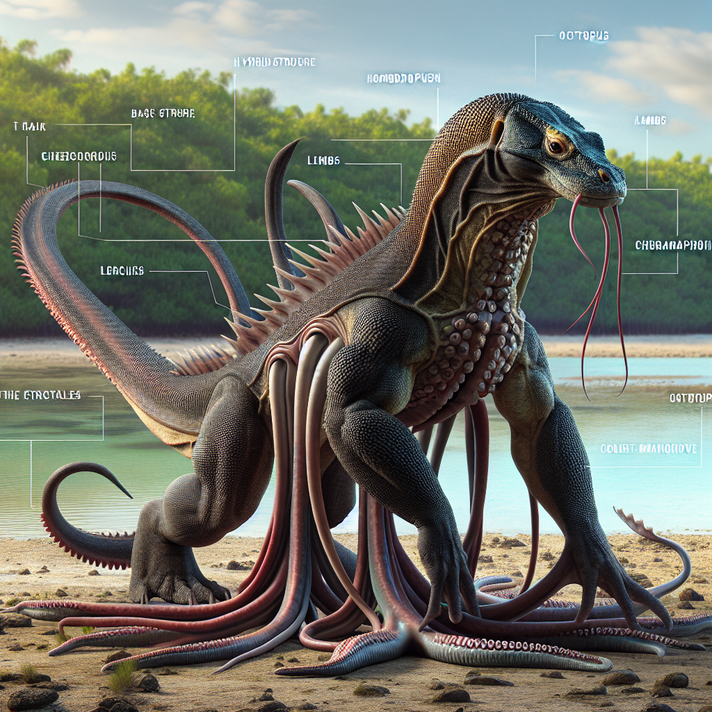 Komodopus, an AI-generated hybrid of Komodo Dragon and Octopus