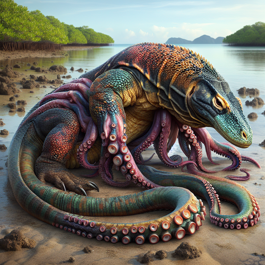 Komodopus, an AI-generated hybrid of Komodo Dragon and Octopus
