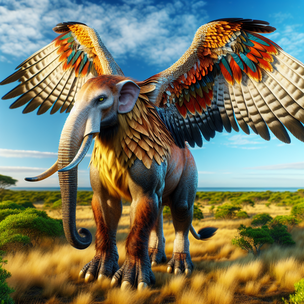 Felecon, an AI-generated hybrid of Falcon and Elephant