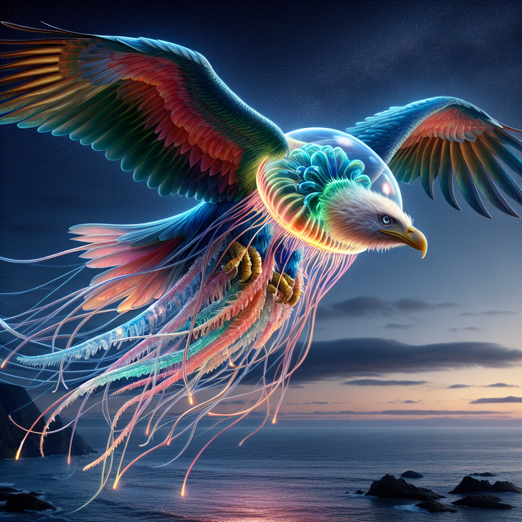 Aquilaquatica, an AI-generated hybrid of Eagle and Jellyfish