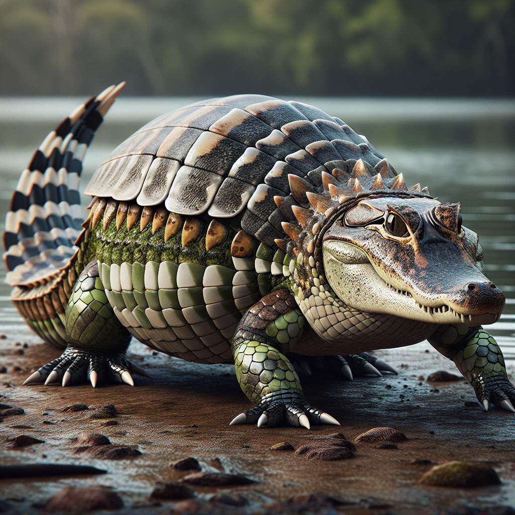 Allidillo, an AI-generated hybrid of Alligator and Armadillo