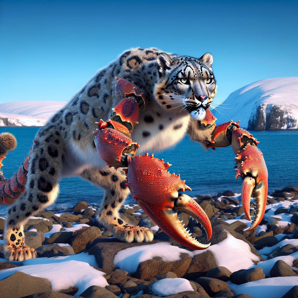 Crab Leopardus, an AI-generated hybrid of Crab and snow leopard