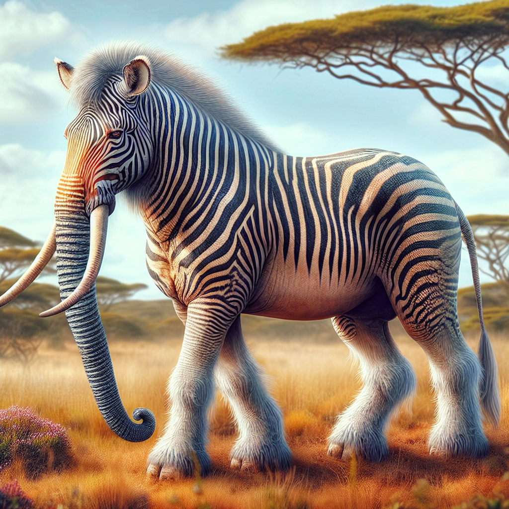 Zebraphant, an AI-generated hybrid of Zebra and Elephant