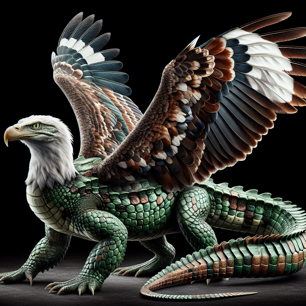 Alliagle, an AI-generated hybrid of Alligator and Bald Eagle