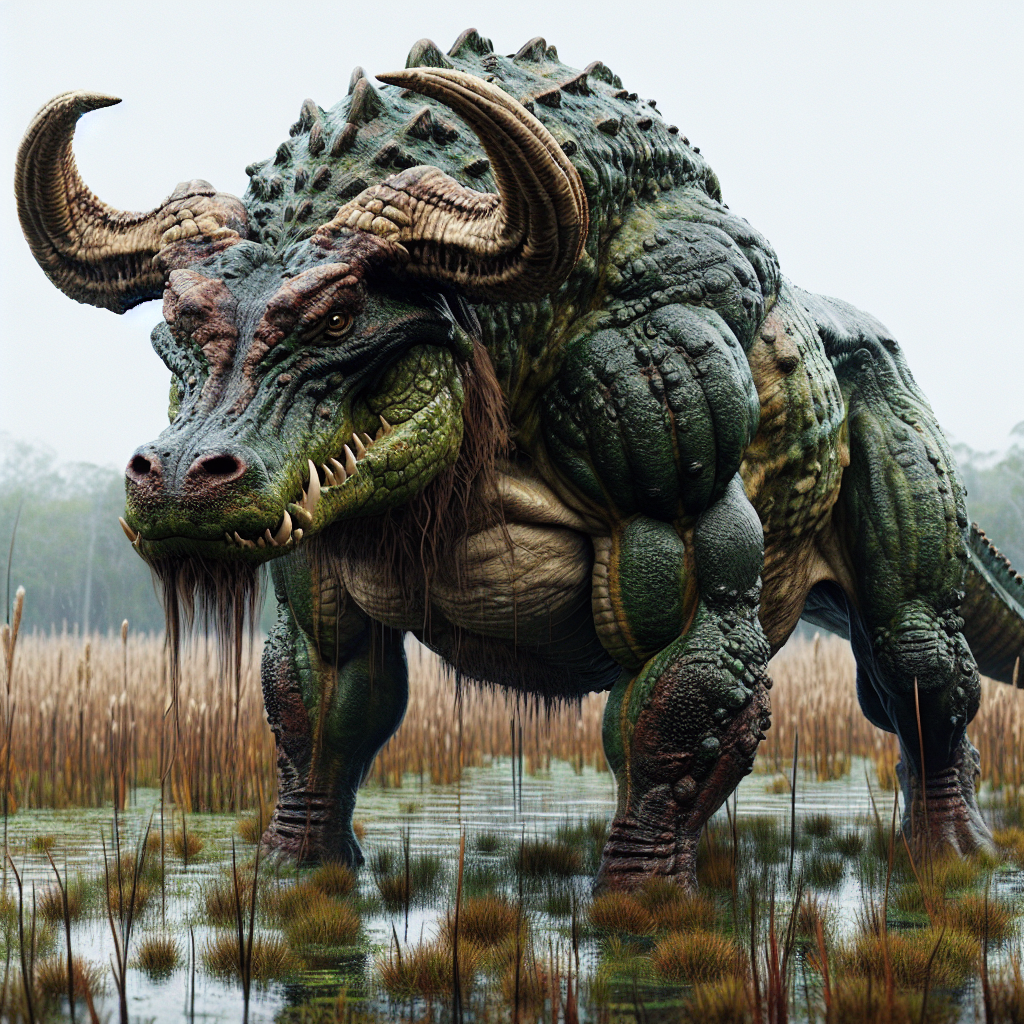 Allibison, an AI-generated hybrid of Alligator and Bison