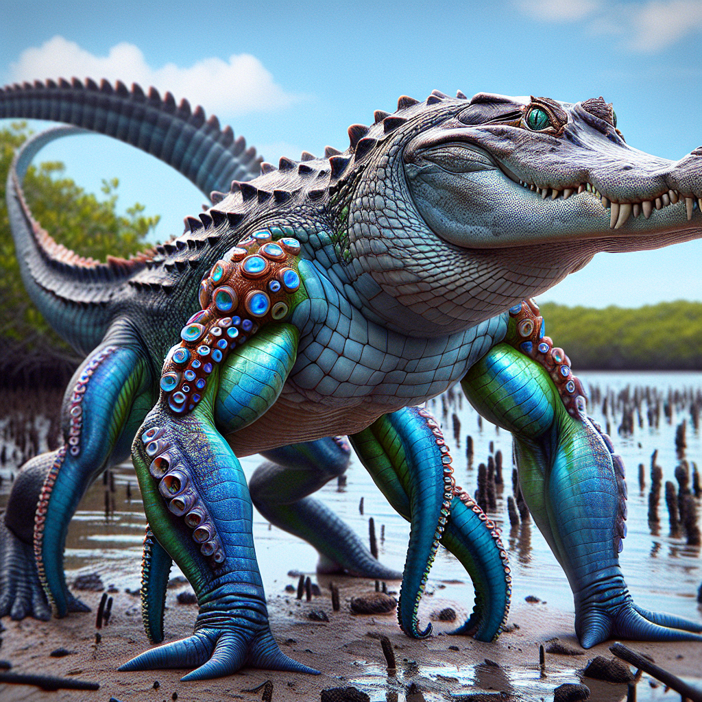 Allioctopus, an AI-generated hybrid of Alligator and blue ring octopus