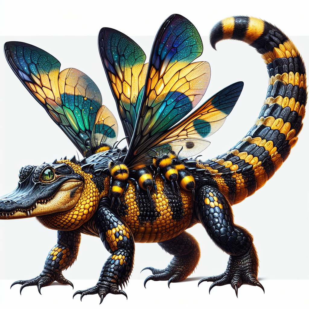 Allibee, an AI-generated hybrid of Alligator and Bumblebee