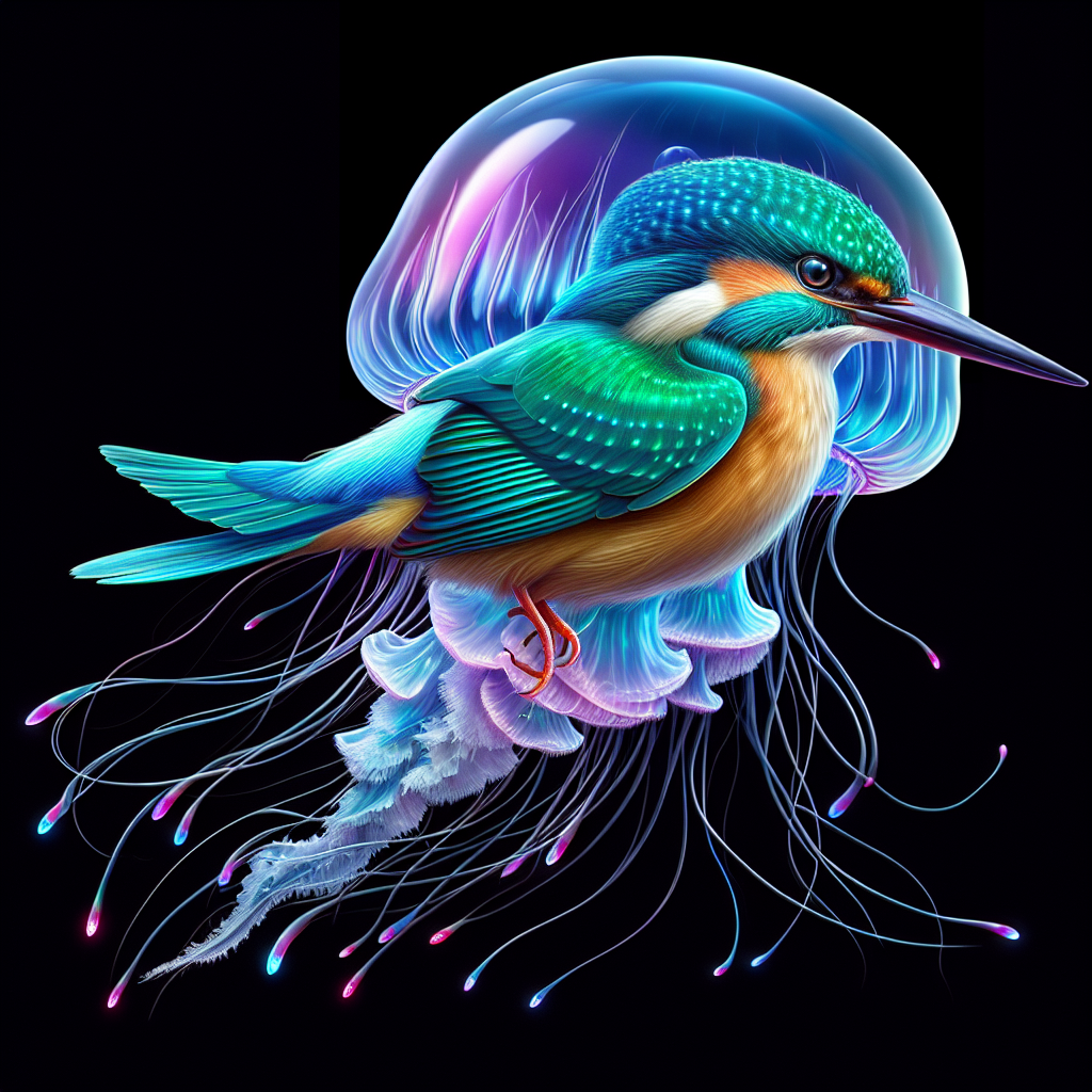 Jellyfisher, an AI-generated hybrid of Jellyfish and Kingfisher