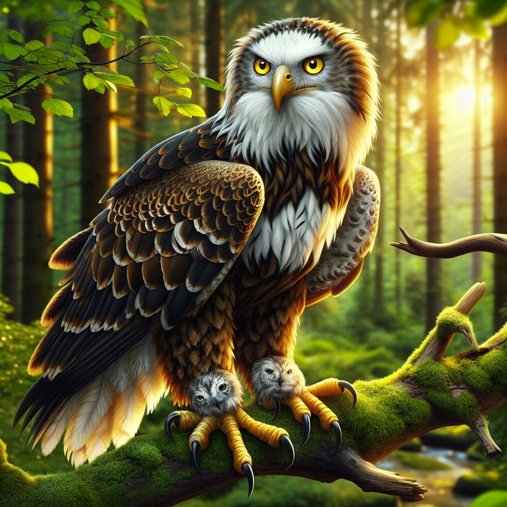 Eagleowl, an AI-generated hybrid of Bald Eagle and Owl