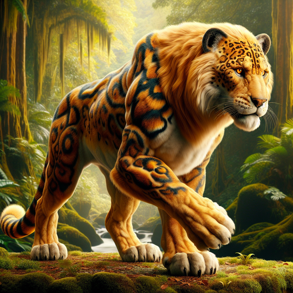 Lijuar, an AI-generated hybrid of Lion and Jaguar