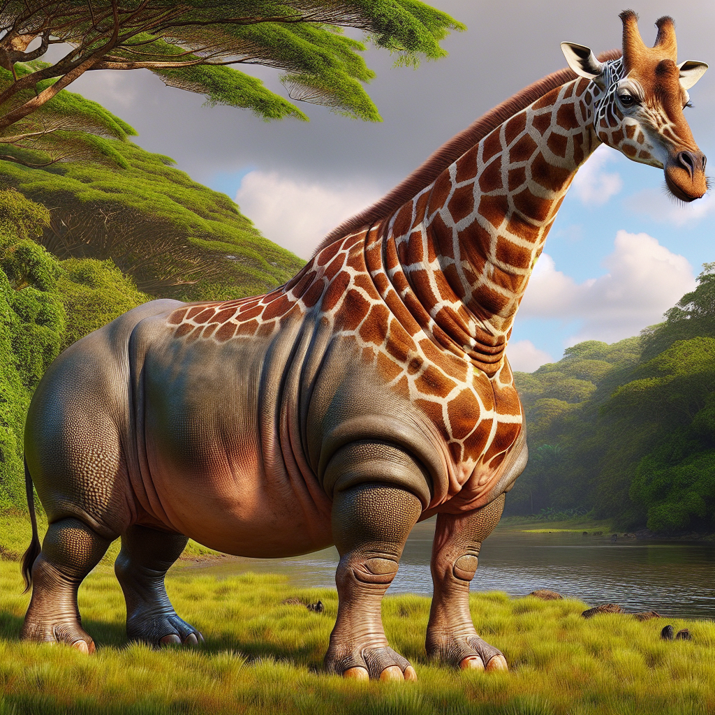 Girapotamus, an AI-generated hybrid of Giraffe and Hippopotamus