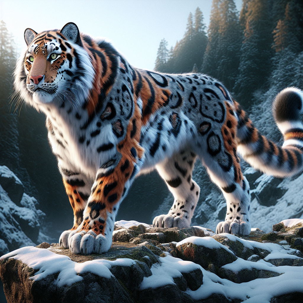 Tigleopard, an AI-generated hybrid of snow leopard and Tiger