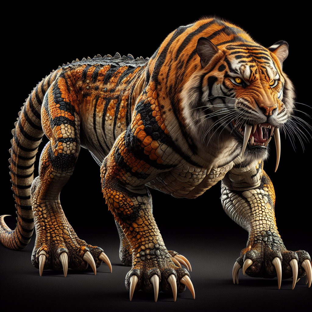 Crotiger, an AI-generated hybrid of Crocodile and Tiger