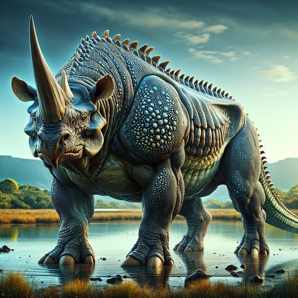 Crocodoceros, an AI-generated hybrid of Crocodile and Rhinoceros