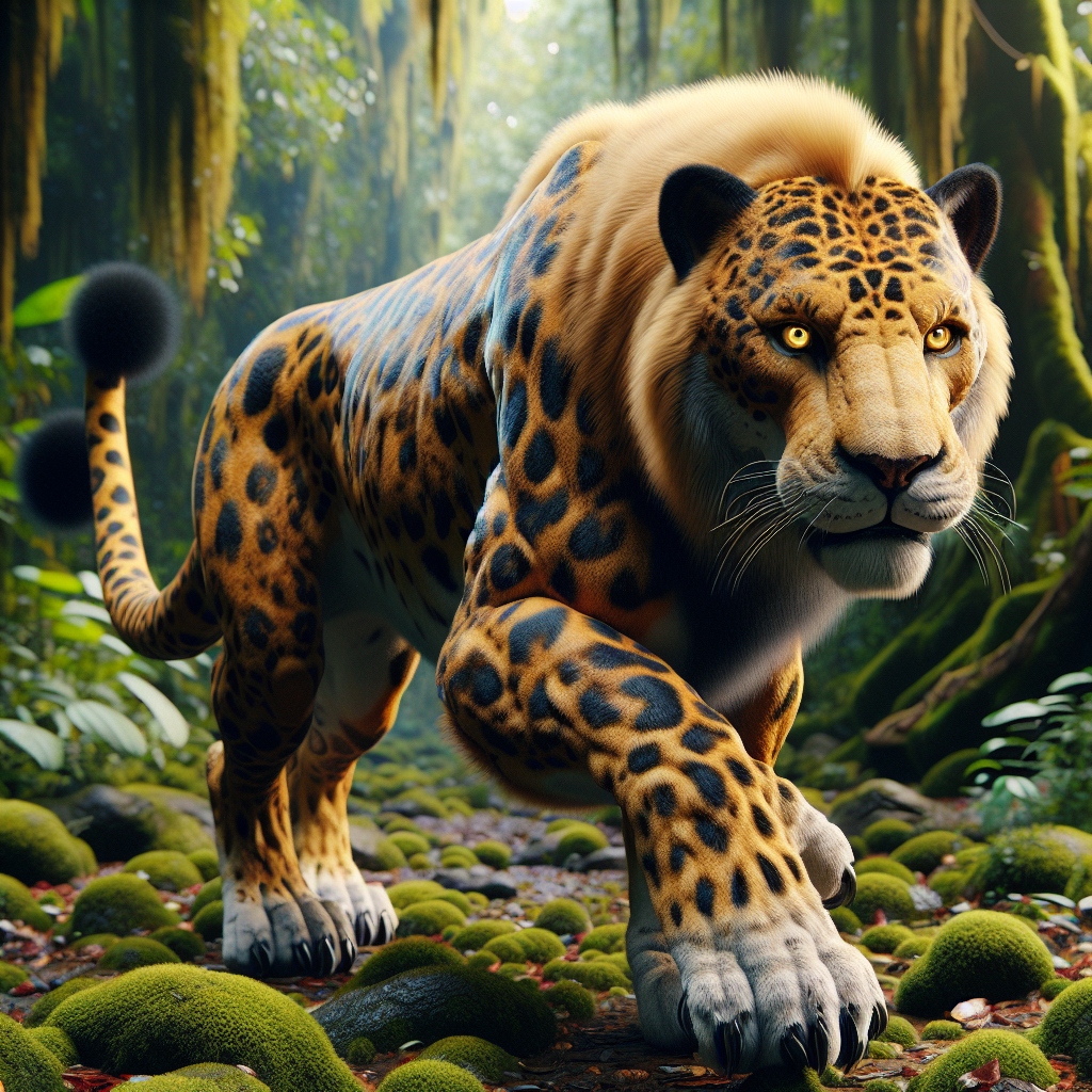 Jagulion, an AI-generated hybrid of Jaguar and Lion