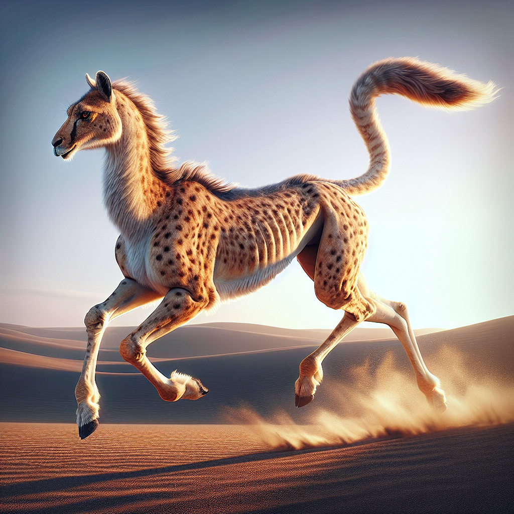 Camaheeta, an AI-generated hybrid of Camel and Cheetah