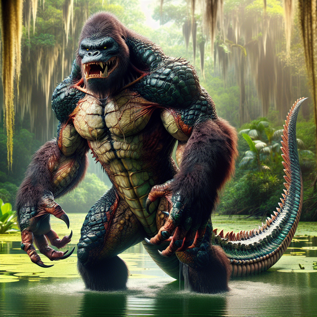 Gorilligator, an AI-generated hybrid of Gorilla and Alligator