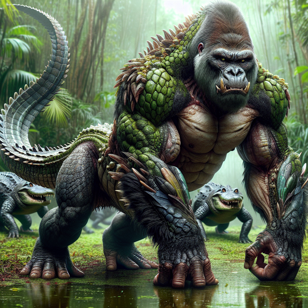 Gorilligator, an AI-generated hybrid of Gorilla and Alligator