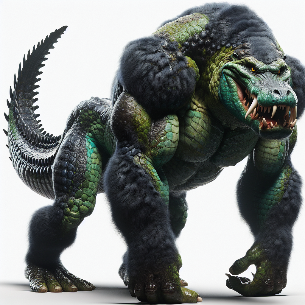 Gorilligator, an AI-generated hybrid of Gorilla and Alligator