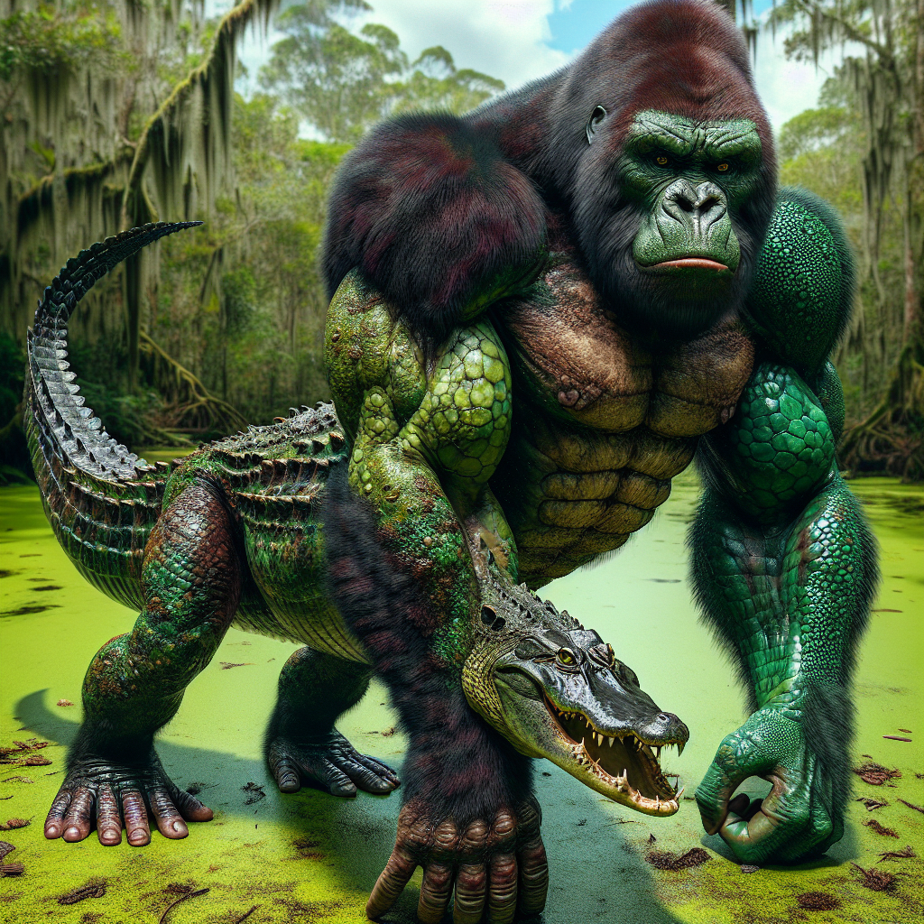 Gorilligator, an AI-generated hybrid of Gorilla and Alligator