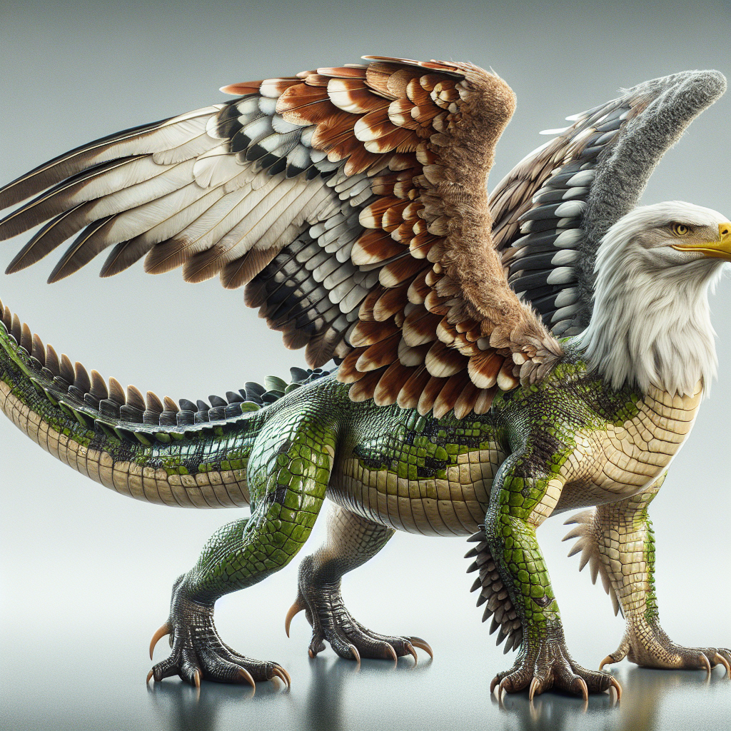Alliagle, an AI-generated hybrid of Alligator and Bald Eagle