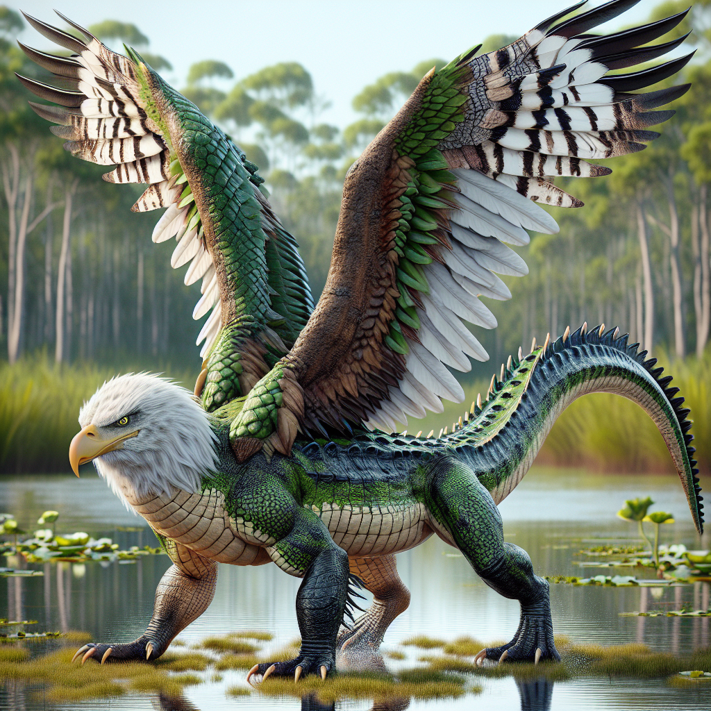 Allegator, an AI-generated hybrid of Alligator and Bald Eagle