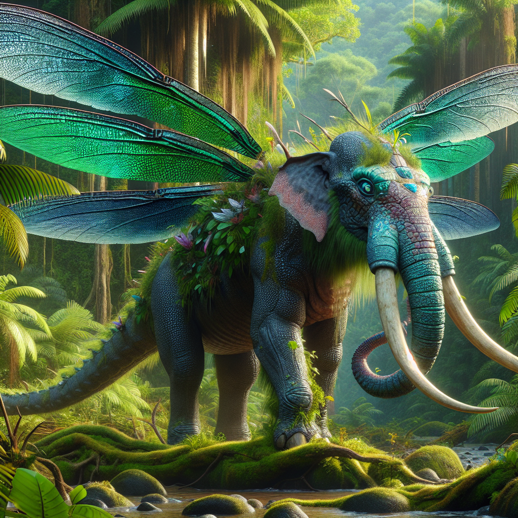Draganth, an AI-generated hybrid of Dragonfly and Elephant