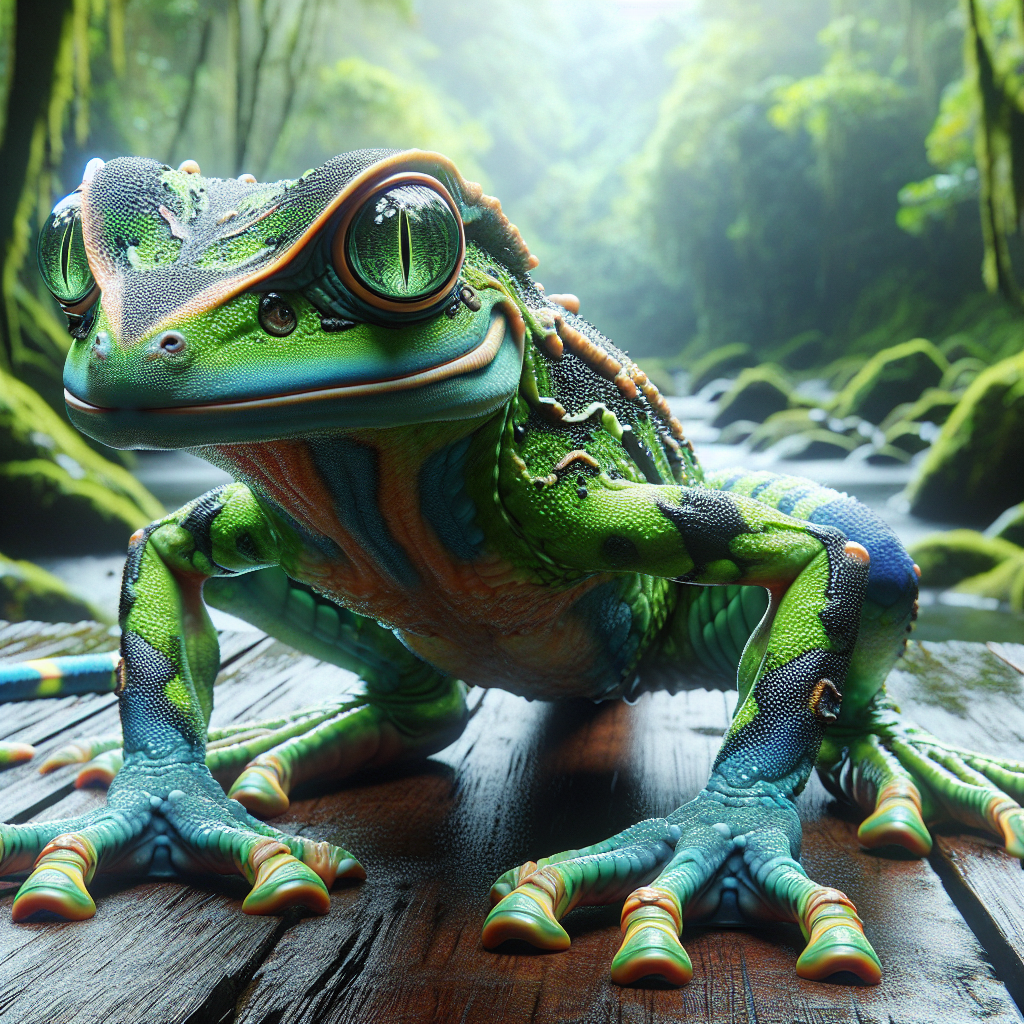 Frogana, an AI-generated hybrid of Frog and Iguana