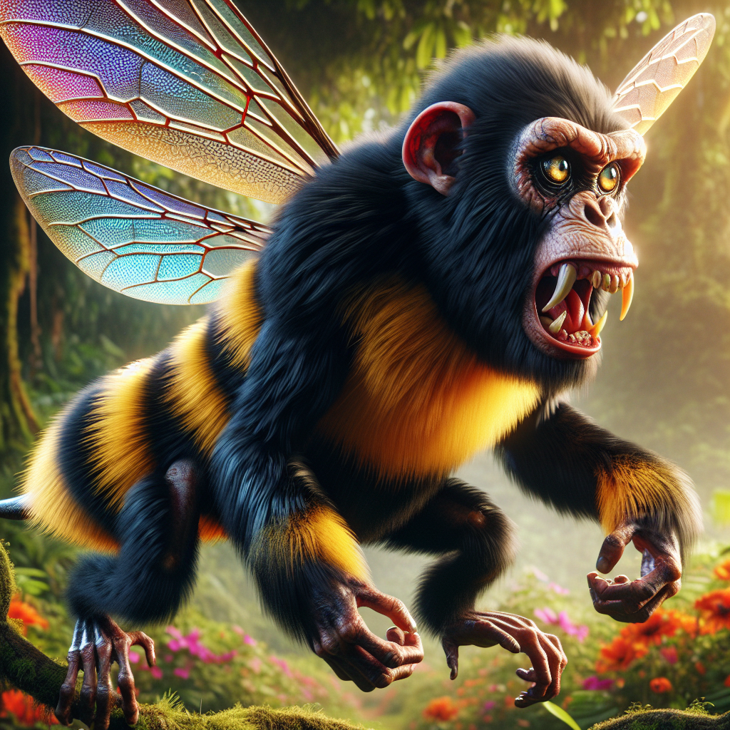 Bumblechimp, an AI-generated hybrid of Bumblebee and Chimpanzee