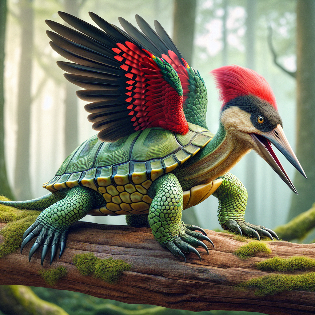 Turwodacker, an AI-generated hybrid of Turtle and Woodpecker