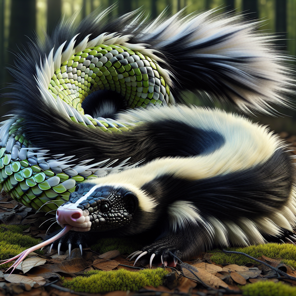 Skunksnake, an AI-generated hybrid of Skunk and Snake