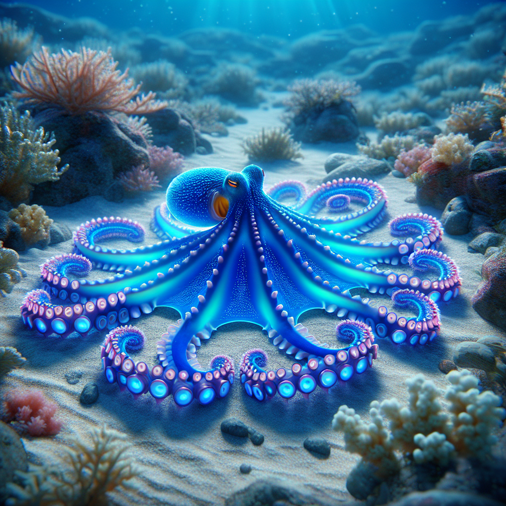 Electroctopus, an AI-generated hybrid of blue ring octopus and Electric Ray