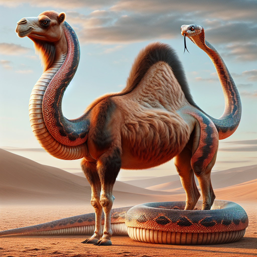 Camebra, an AI-generated hybrid of Camel and Cobra
