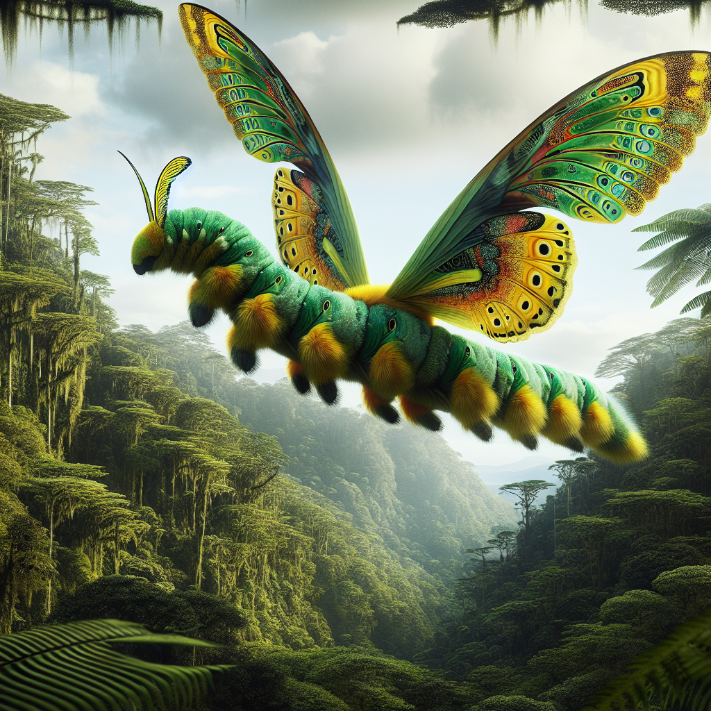 Catercondor, an AI-generated hybrid of Caterpillar and Condor