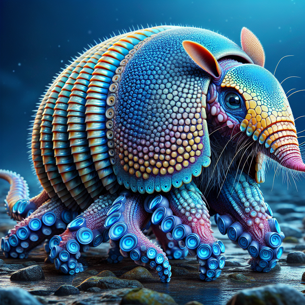 Armadilloctopus, an AI-generated hybrid of Armadillo and blue ring octopus