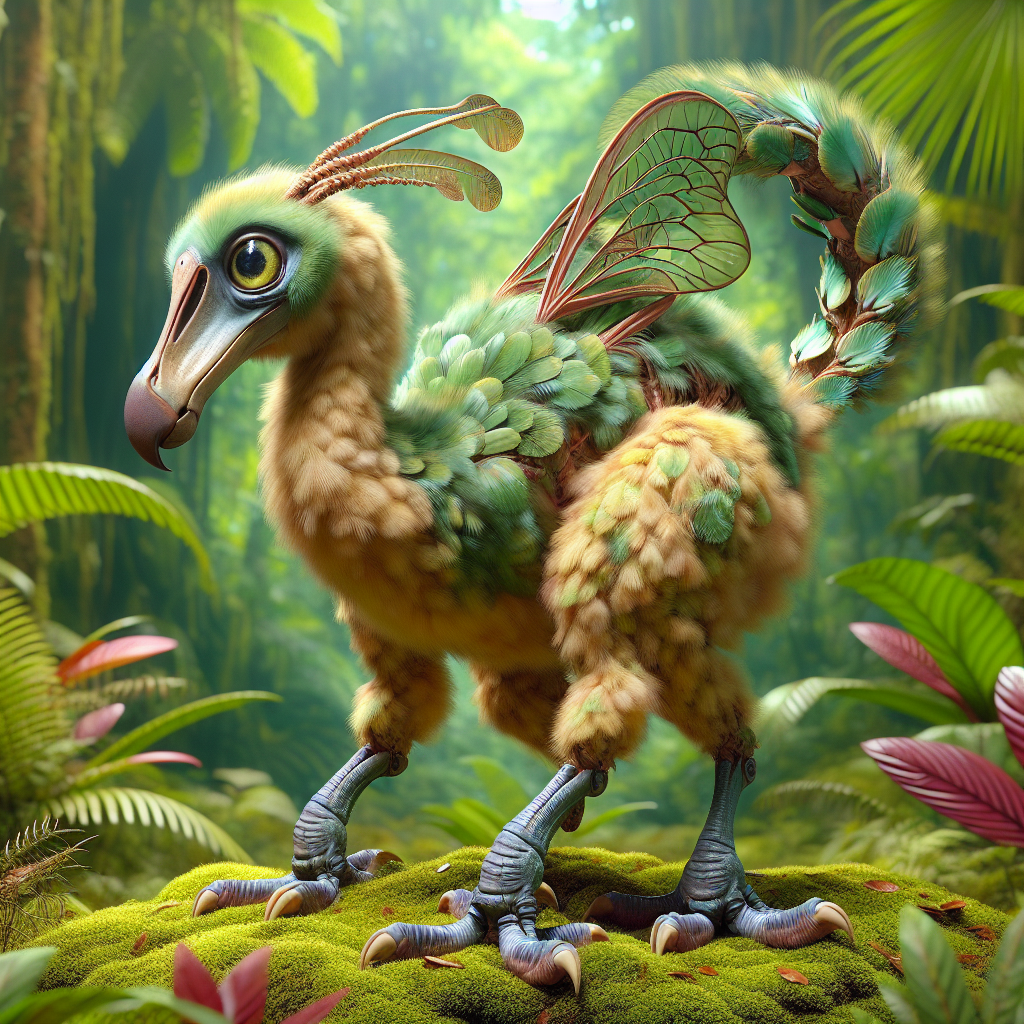 Dodomantis, an AI-generated hybrid of Dodo and Mantis