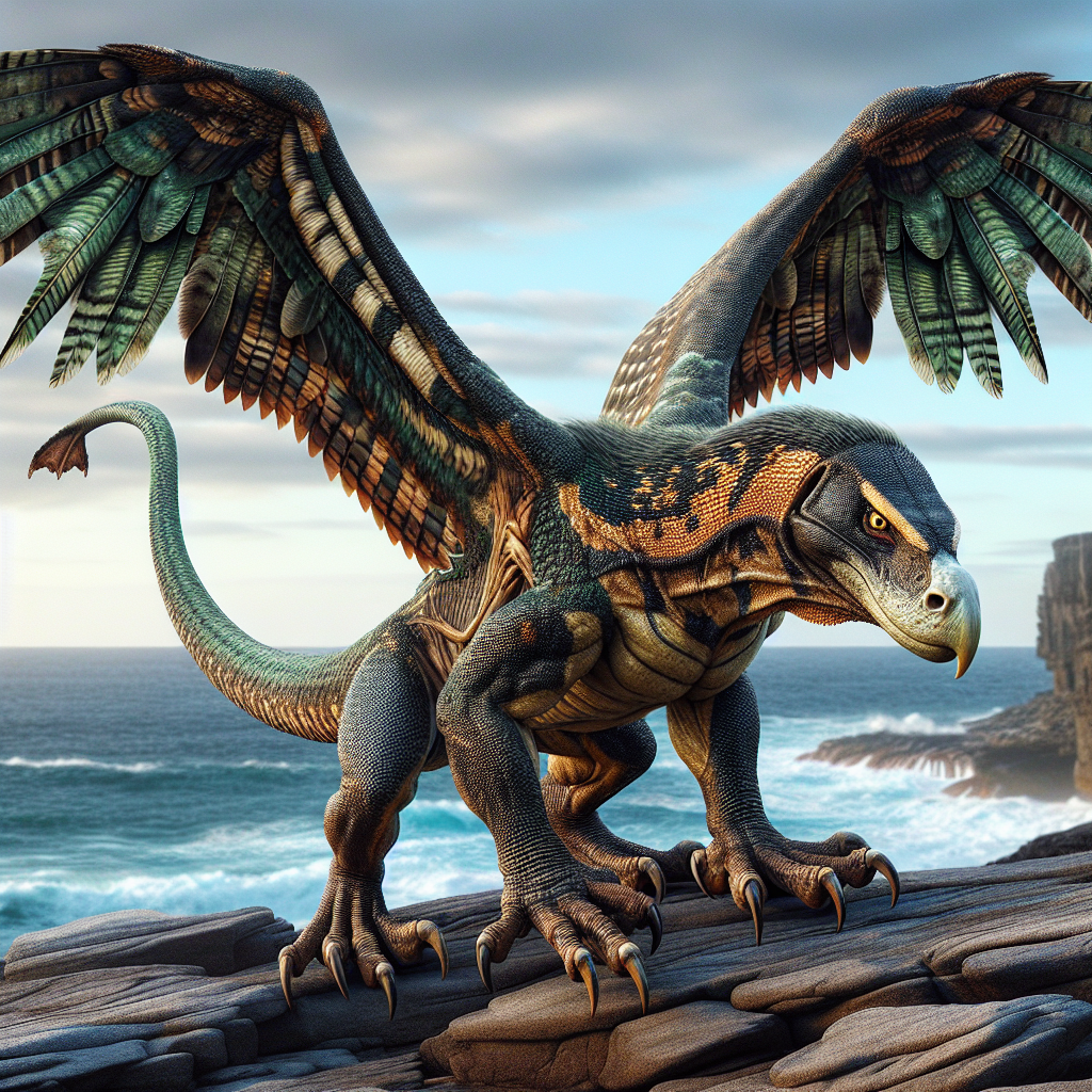 Aquila Komodovorus, an AI-generated hybrid of Bald Eagle and Komodo Dragon