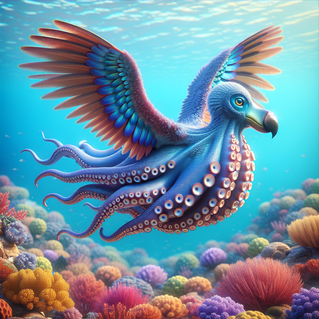 Dodoctopus, an AI-generated hybrid of blue ring octopus and Dodo