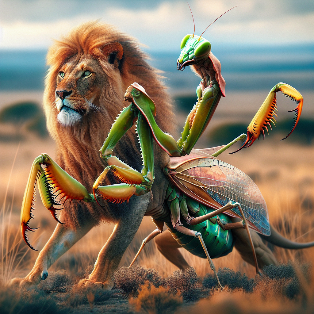 LioMantis, an AI-generated hybrid of Lion and Mantis