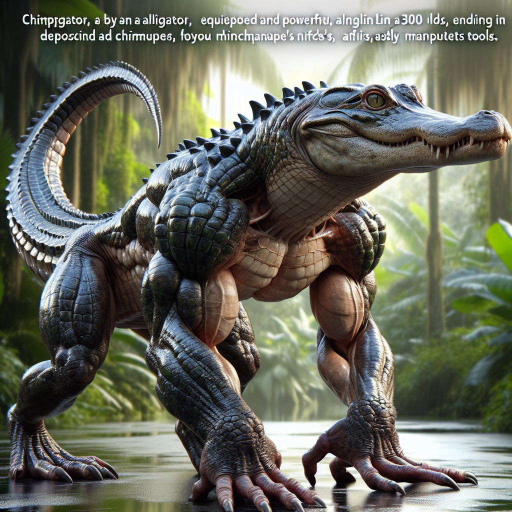 Chimpgator, an AI-generated hybrid of Alligator and Chimpanzee
