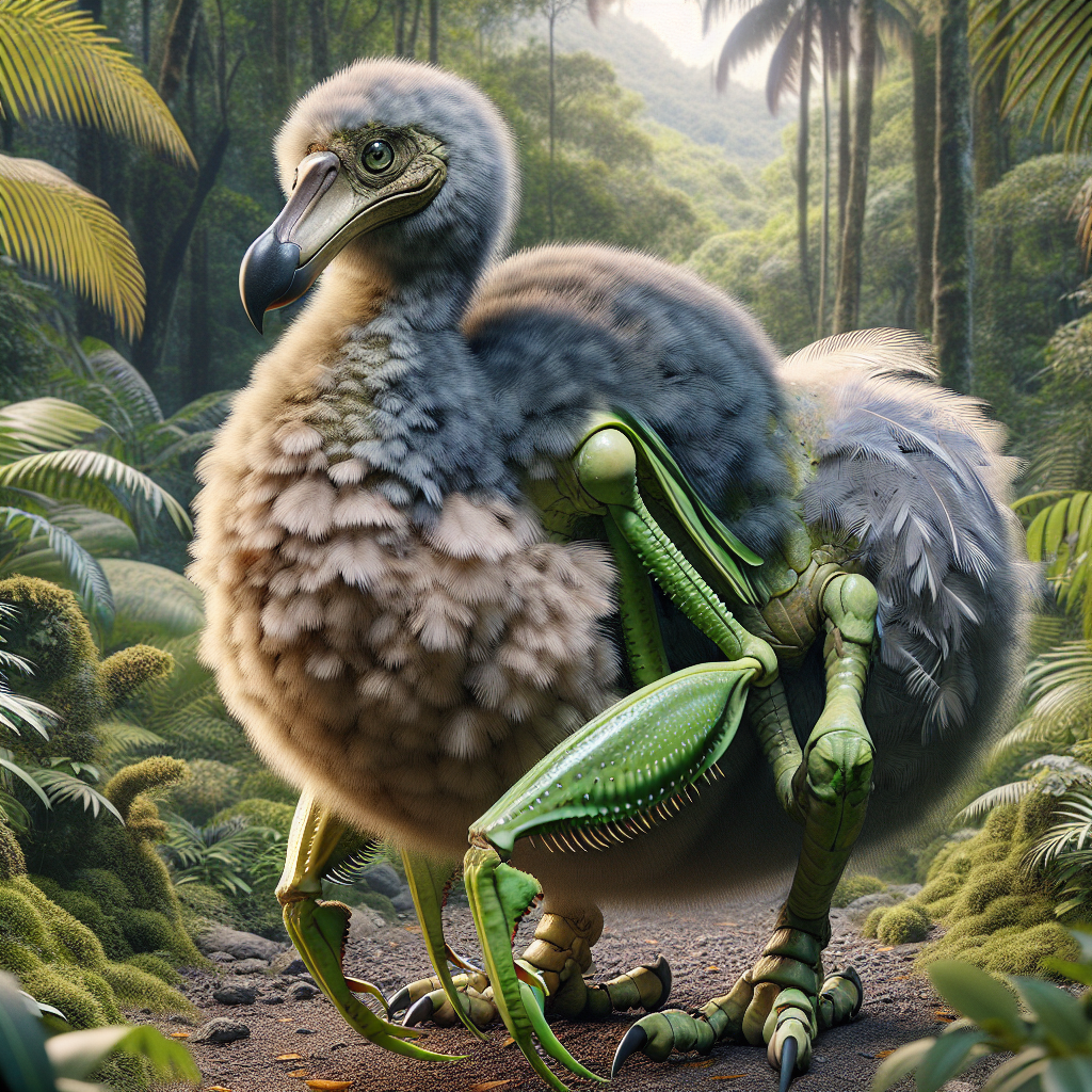 Dodomantis, an AI-generated hybrid of Dodo and Mantis